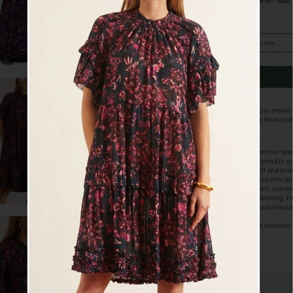 ULLA JOHNSON Fawn floral Dress in Midnight Sz 6 - Picture 1 of 13